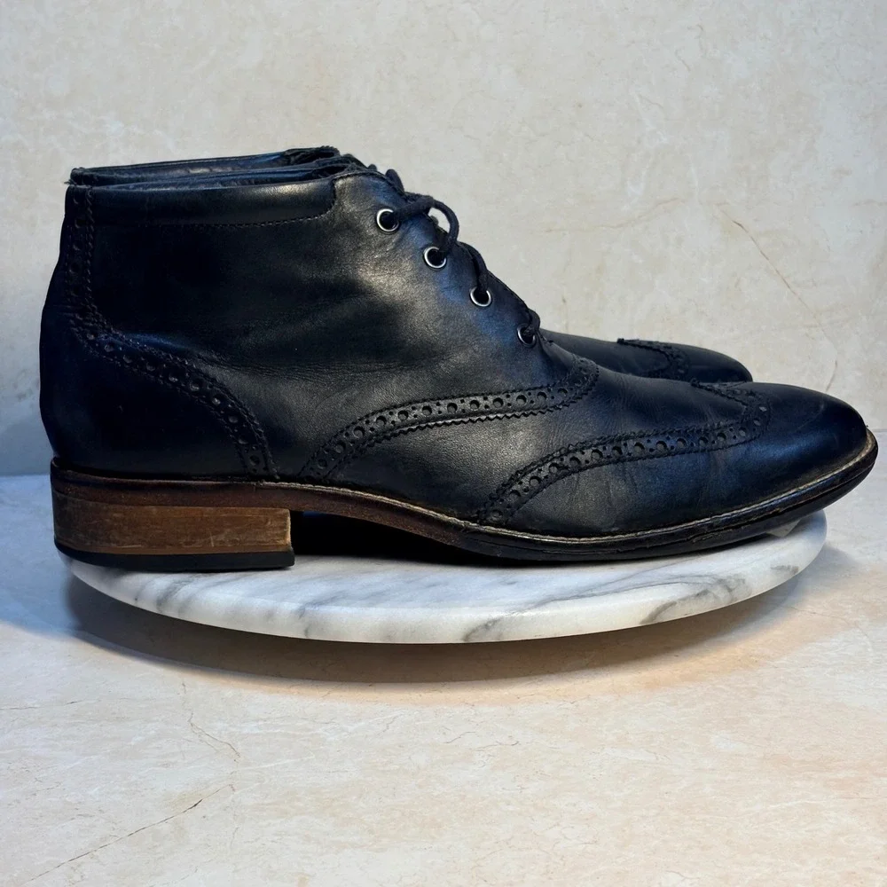 Cole Haan Liam Mens C11052 Black Leather Wingtip Brogue Ankle Boots Size 8.5 M